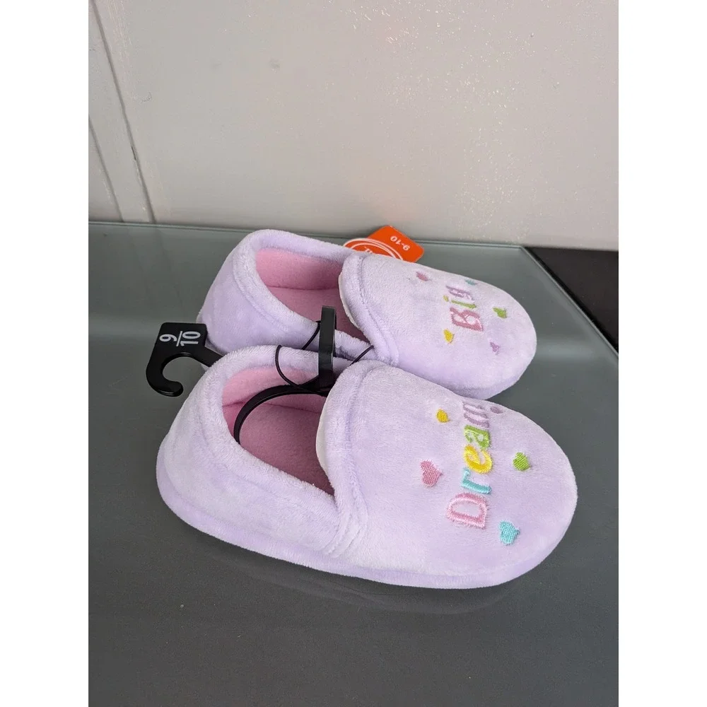 Wonder Nation Kids Lavender Dream Big Plush Slippers Size 9-10 Purple